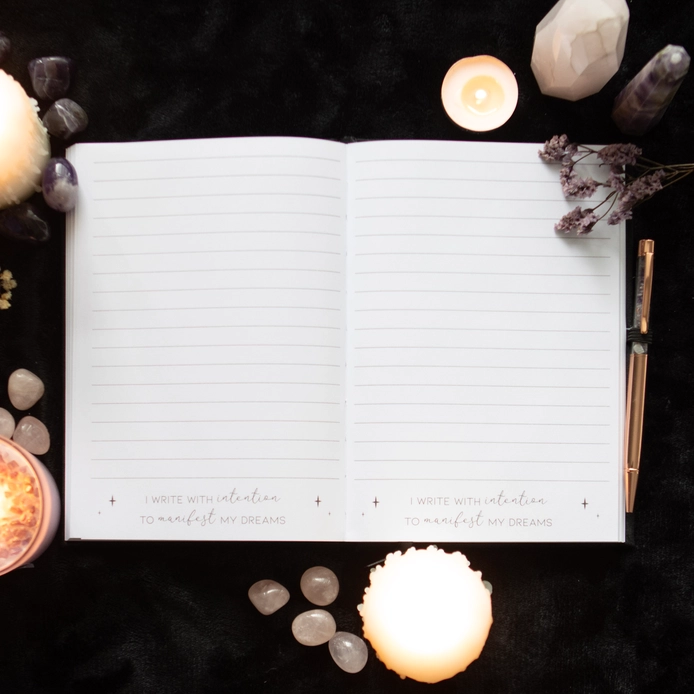 Carnet "manifestation journal" et stylo cristal améthyste – Image 3